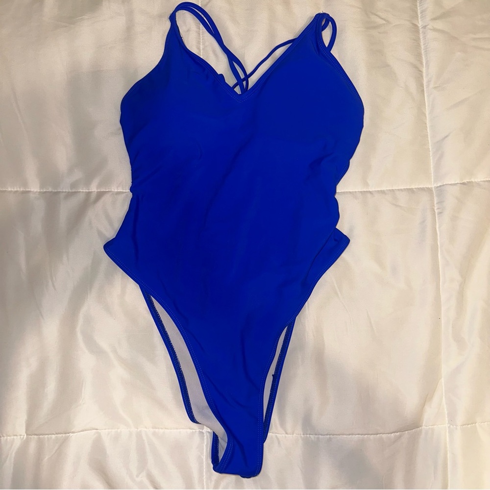 NWOT SHEIN royal blue scrunch butt open back one-piece swimsuit